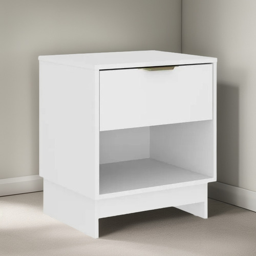 Mesa De Luz Carraro Amplia 1 Cajon Mdp Con Guias Metalicas Brillante Blanco