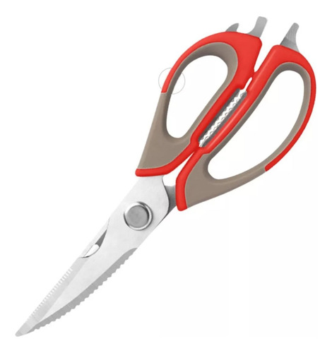 Kit Tesoura De Cozinha 7 Em 1 Acompanha Amassador De Alho Vermelho