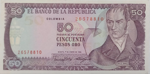 Billete 50 Pesos Oro 1 Ene 1986 Unc