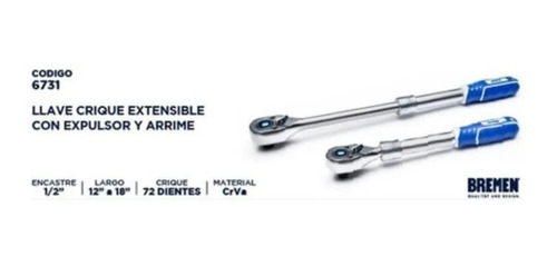 Imagen 2 de 2 de Llave Crique Extensible Encastre 1/2 Bremen 6731