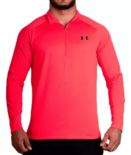 Camiseta Under Armour Tech 2.0 Zip Treino Manga Longa Coral