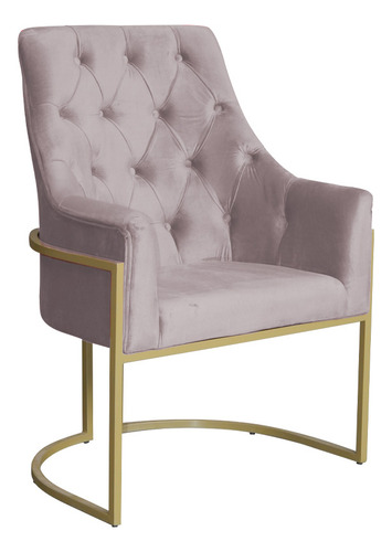 Poltrona Decorativa Vick Base Dourada Veludo Rosê