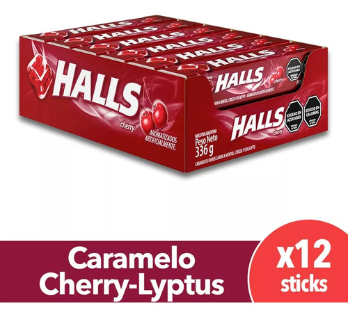 Halls golosina caramelo sabor cherry pack de 12 unidades