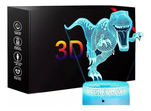 Hopemob Lampara Nocturna 3d Led Dinosaurio 7 Colores Touch Color De La Estructura Blanco