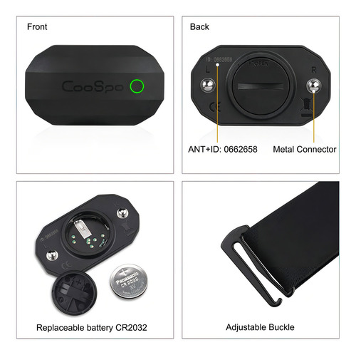 Banda de frequência cardíaca com tecnologia Bluetooth Coospo Ant+ Y, cor preta