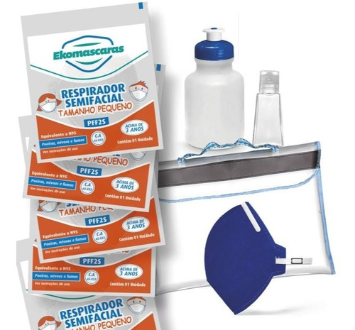 Imagem 1 de 3 de Kit Estudantil 10 Mascaras Pff2 + Porta Agua E Antisséptico