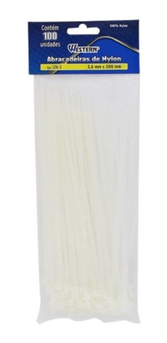 Abracadeiras De Nylon Branco 3,6x200mm 100 Unid Western 1263