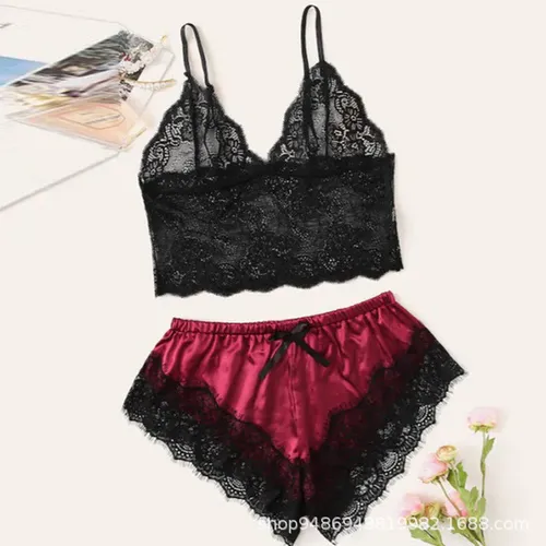 Conjunto De Pijama Para Ropa De Hogar Casual De Encaje De Se