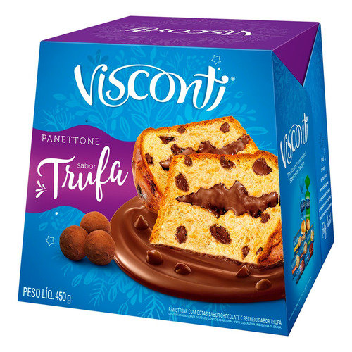 Imagem 1 de 1 de Panettone com Gotas de Chocolate Recheio Trufa Visconti Caixa 450g Visconti