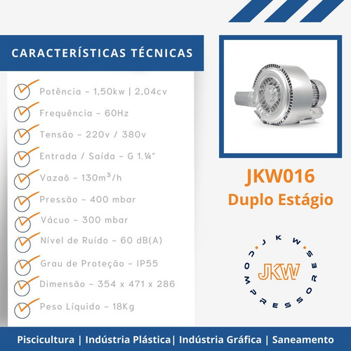 Compressor Radial 1,5 Kw (2,04cv) - Duplo Estagio - Jkw016