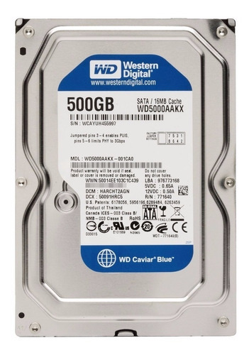 HD 500 GB, Sata, Wd Blue, 7200 rpm, ordenador original Para Unica