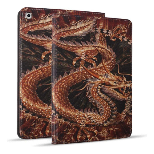 Funda De iPad 10.2 2019 (7a Gen) Log Zog Gold Dragon