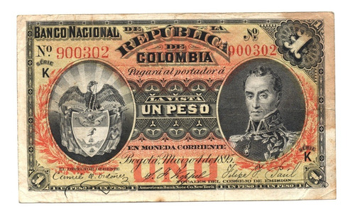 Banco Nacional 1 Peso 1895 Serie K