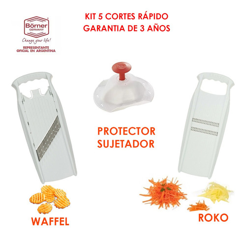 Imagen 2 de 2 de Kit Borner Mandolinas Waffel + Roko + Sujetador