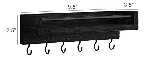 Soporte Para Llaves De Madera Negra Con 6 Ganchos, 24 X 9 X