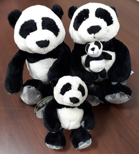 4 Urso Panda Família Pai 25cm Mãe 25cm 2 Filhos Frete Grátis