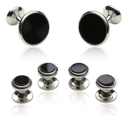 Gemelos De Ónix Negro Y Plata Para Hombre, Conjunto Formal 