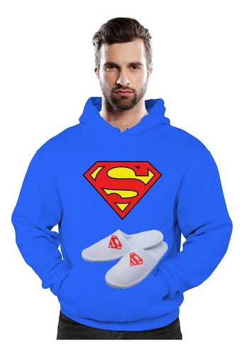 Poleron Diseño Superman Hombre + Pantufla Obsequio