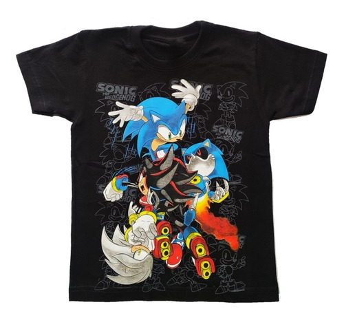 Camiseta Sonic 4 Personajes, Video Juegos Negra