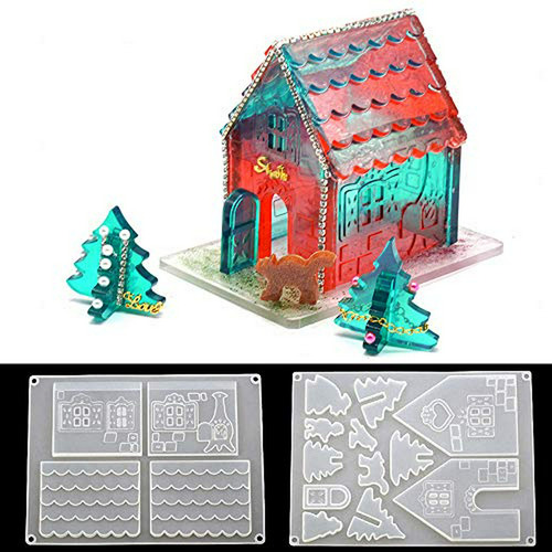 2pcs-set 3d Christmas Gingerbread House Silicone Resin Epoxy