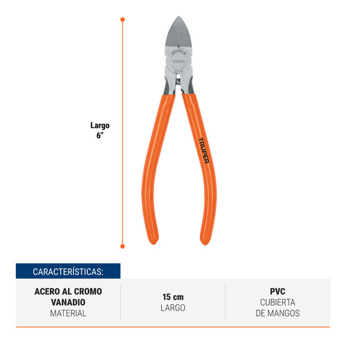 Pinza de corte corte al ras Truper PCR-6 15cm color naranja
