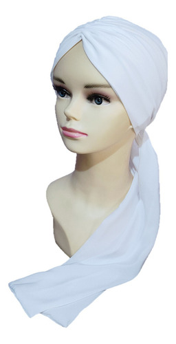 Turbante Oncológico Para Mujer De Algodón C/ Banda Mascada Color Blanco