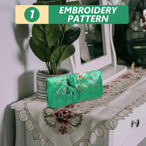 Bolsa Enrollable Bordada A Mano Para Joyas Con Flores Bordad