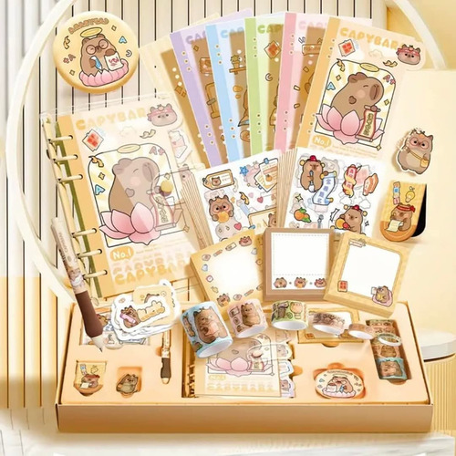 Capibara Set De Papelería C/ Libreta Lapicero Sticker Cintas