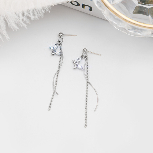 V 925 Pendientes De Plata Pin De Cristal Mariposa Larga