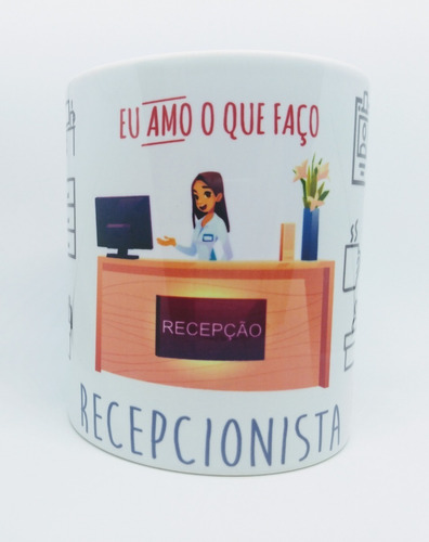 Caneca Em Porcelana Profissão Recepcionista