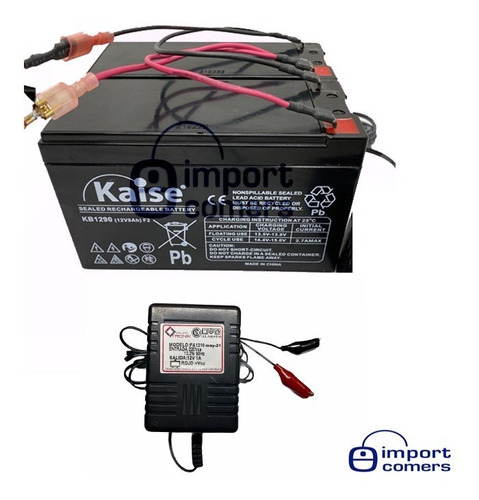 Kit 2 Baterias 12v 9ah + Cargador Cocodrilo + Cables Auto 