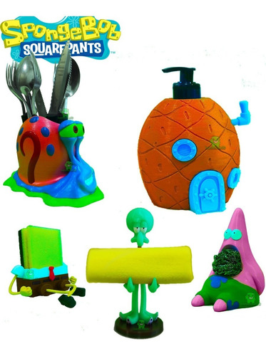 Kit Set Esponjero Bob Esponja Patricio Gary Calamardo Piña 