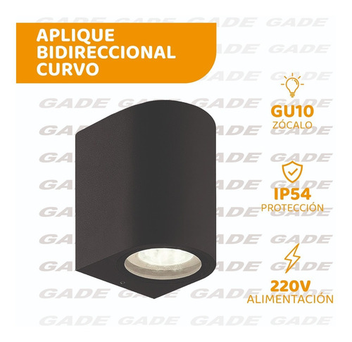 Imagen 2 de 9 de Aplique Pared Exterior Bidireccional Curvo Apto Led Gu10