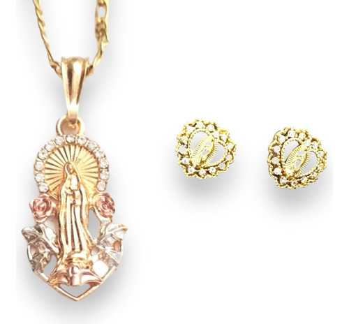 Collar Y Aretes Virgen Con Cristales 