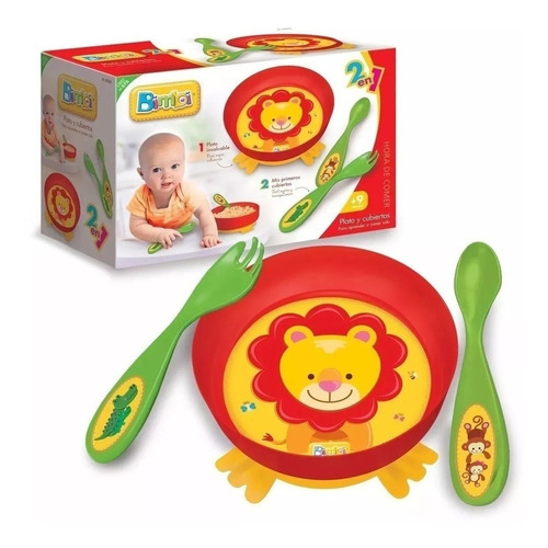 Bimbi Set Hora De Comer Plato Involcable Primeros Cubiertos