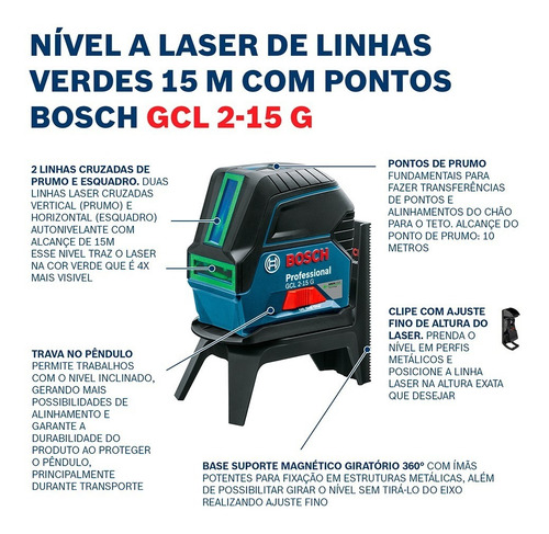 Imagem 3 de 7 de Nível À Laser De Linhas Gcl 2-15 G Bosch - Linha Verde