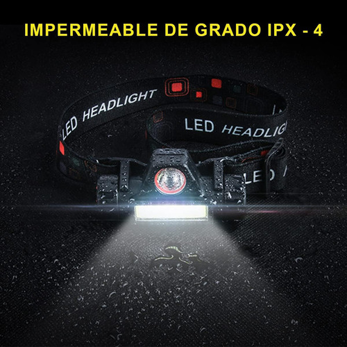 Lampara De Cabeza Linterna Frontal Led Multifuncional Alta Luminosidad Impermeable Ipx4 Recargable Por Usb Color Negro