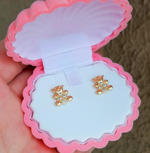 Imagem 1 de 2 de Brinco Ursinho Infantil Banhado A Ouro 18k, Semijoia Urso