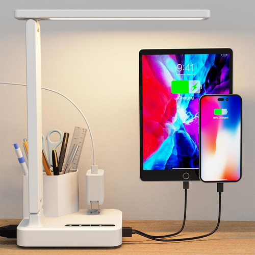 Lámpara De Escritorio Led Con 2 Puertos De Carga Usb, Puerto