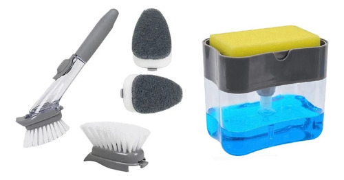 Dispensador De Detergente Con Esponja + Cepillo Para Fregar