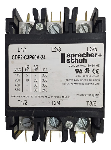Sprecher+schuh Cdp2-c3p60a-24 Contactor (Usado)