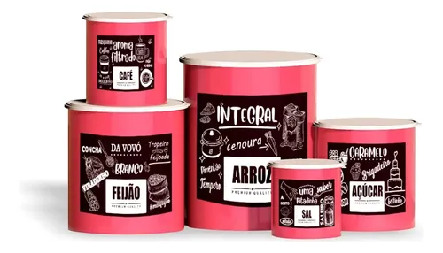 Kit 5 Potes De Mantimentos Plástico Decorado Preto Pb Frases Cor ...