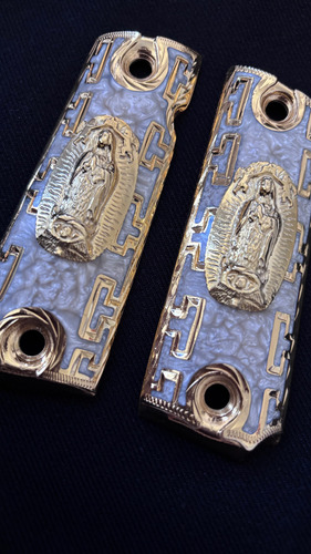 Cachas De La Virgen En Chapa De Oro Para M1911 Cal 38/45 Dorado