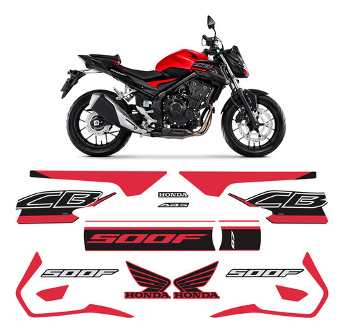 Kit Adesivos Para Cb 500f 2020/2021 Honda Moto Vermelha