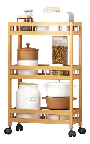 Estante Delgado Spice Rack Pantry Cart De Bambú De 3 Niveles