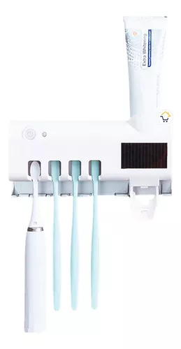 Esterilizador y soporte para 4 cepillos de dientes con dispensador de pasta  dental. Panel solar.