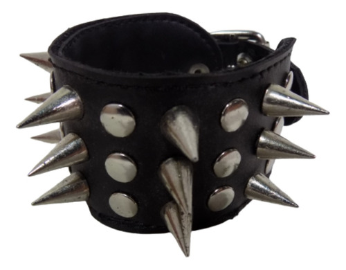 Muñequera Con Púas 3 Hileras De Cuero Pulsera Metal Rock Qsr