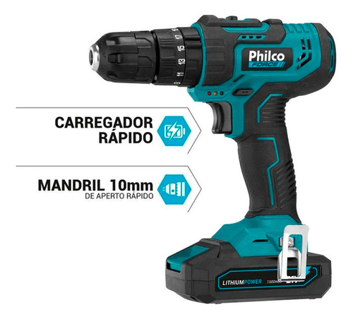 Parafusadeira Furadeira De Impacto 21v Philco + 70 Pçs Bosch Cor Preto
