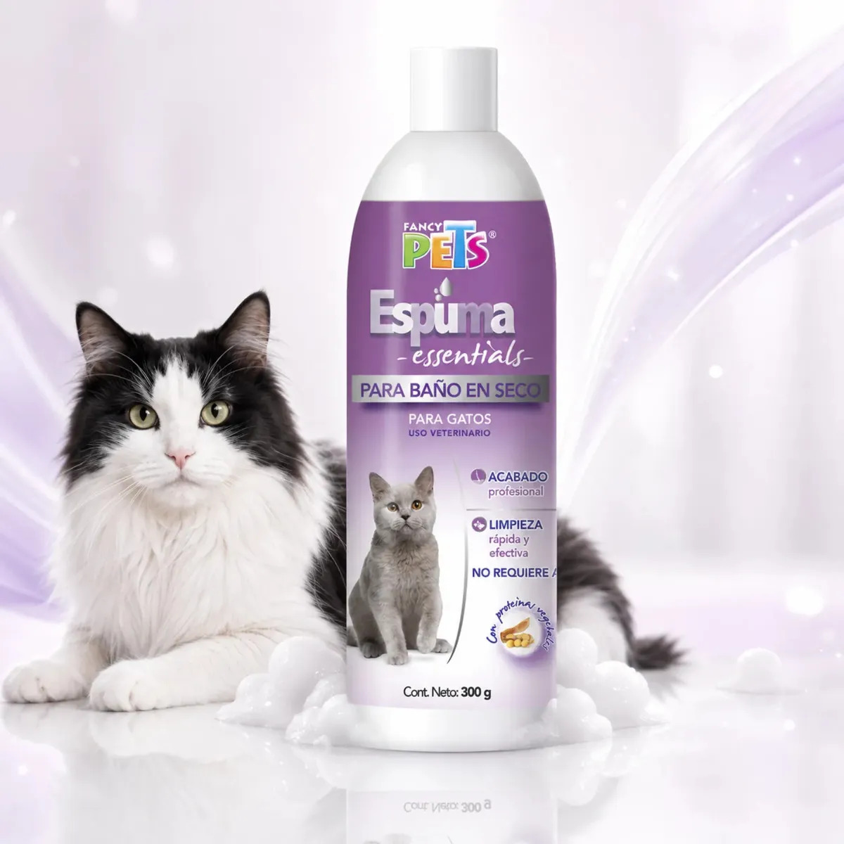 Espuma Baño En Seco Para Gato 300 Grs Fancy Pets Essentials Limpieza Sin Agua, Sin Enjuague, Ayuda A Eliminar Suciedad, Grasa Y Malos Olores, Con Proteínas De Soya, Avena Y Trigo