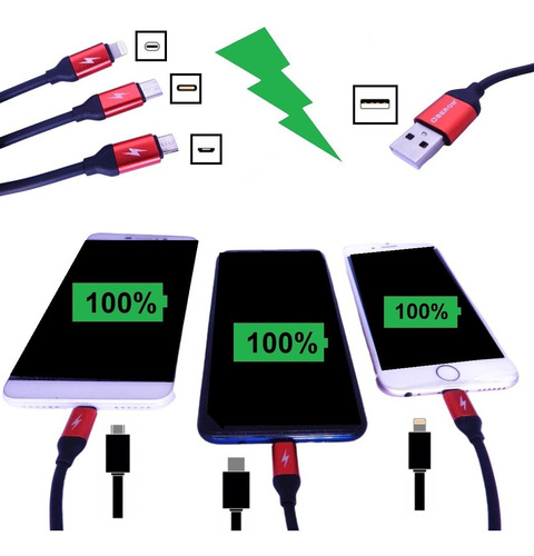 Cabo Carregador Usb Celular Universal 3 Em 1 Serve Todos Cel